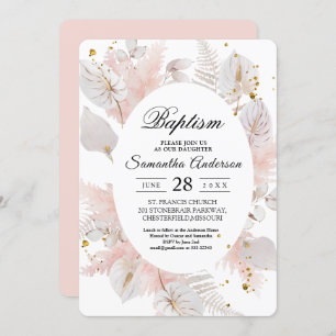Invitation Elégant Pastel Rose Floral Frame & Gold Drops