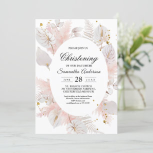 Invitation Elégant Pastel Rose Floral Frame & Gold Drops