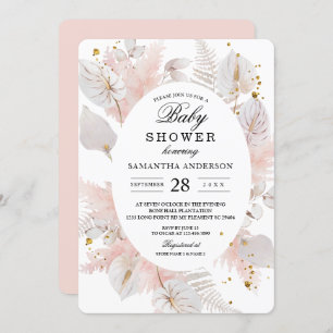 Invitation Elégant Pastel Rose Floral Frame & Gold Drops