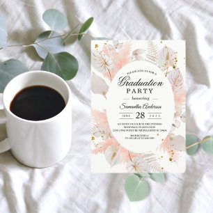 Invitation Elégant Pastel Rose Floral Frame & Gold Drops