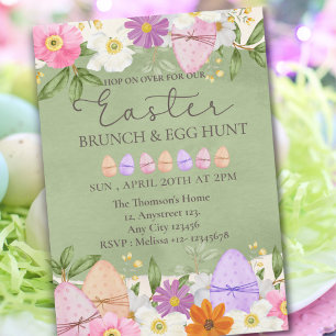 Invitation Elégant Pastel Vert Fleur sauvage chasse aux oeufs