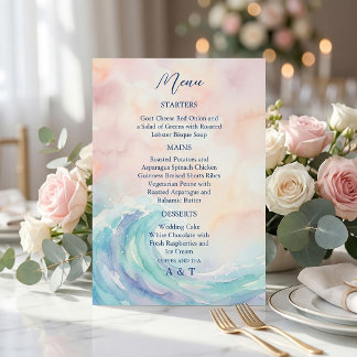 Invitation Elegant Pastel Watercolor Menu | Soft Blush & Aqua