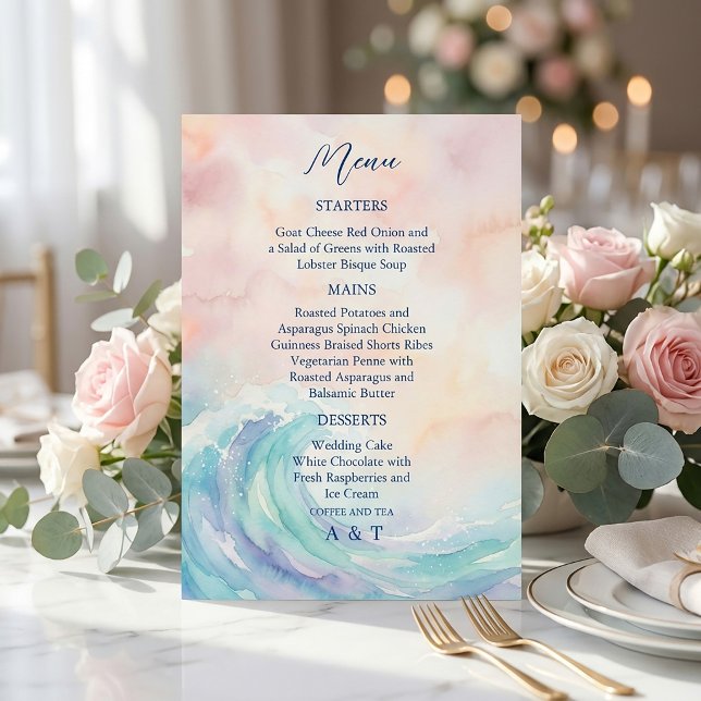 Invitation Elegant Pastel Watercolor Menu | Soft Blush & Aqua (#pastelmenu #watercolormenu #weddingmenu #minimaldesign #elegantmenu #blushpink #softaesthetic )