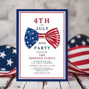 Invitation Élégant Patriotique Rouge Bleu 4 juillet