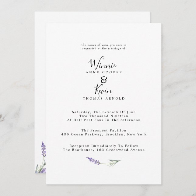 Invitation Élégant pays Lavender Mariage (Devant / Derrière)
