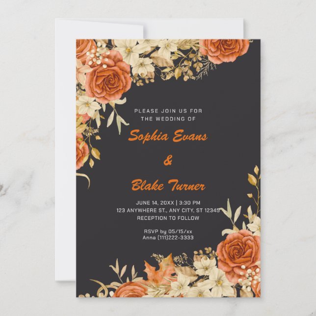 Invitation Elégant Pays Orange Rose Grey Mariage (Devant)