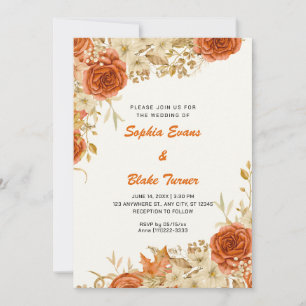 Invitation Elégant Pays Orange Rose Mariage de crème blanche