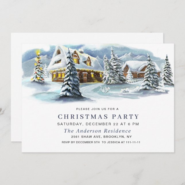 Invitation Elégant paysage d'hiver Fête de Noël (Devant / Derrière)