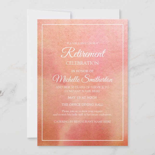 Invitation Élégant Peach Coral Aquarelle de couleur rose (Devant)