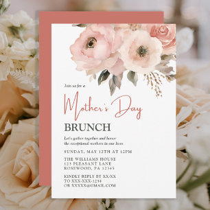 Invitation Elégant Peach Floral Fête des Mères Brunch