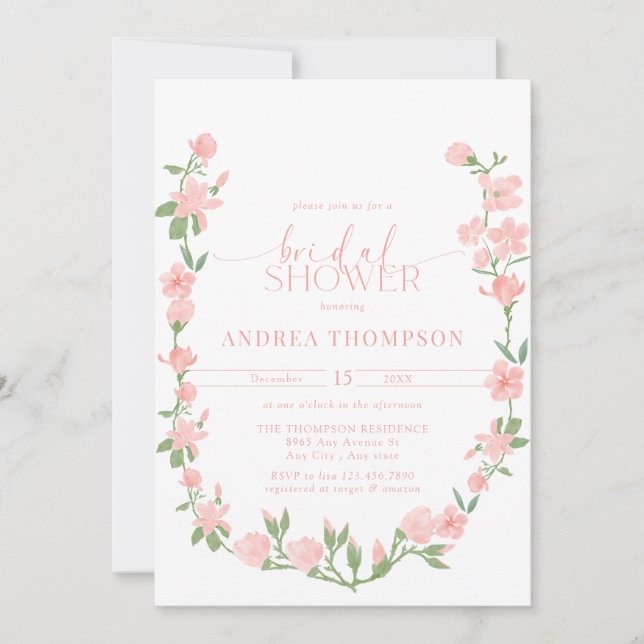 Invitation Elegant Peach Floral Garden Bridal Shower (Devant)