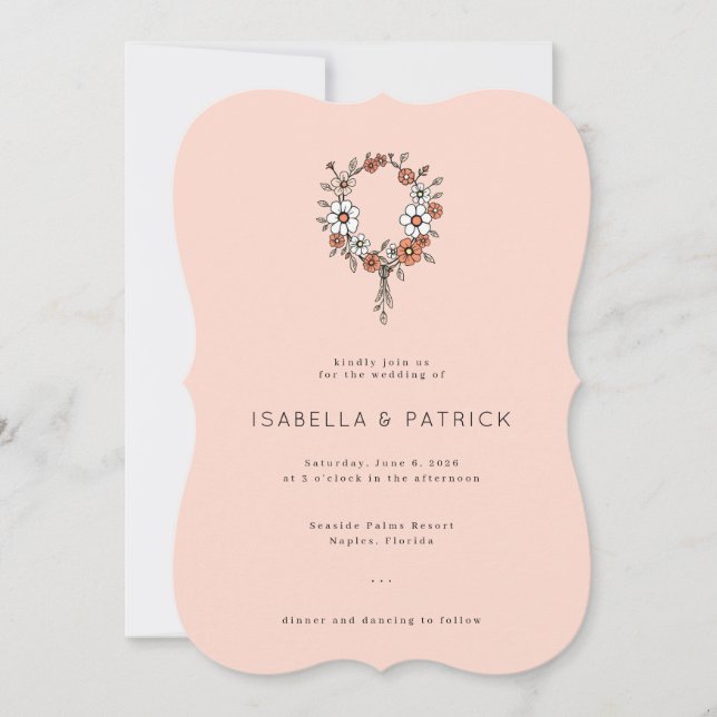 Invitation Elegant Peach Floral Wreath (Devant)