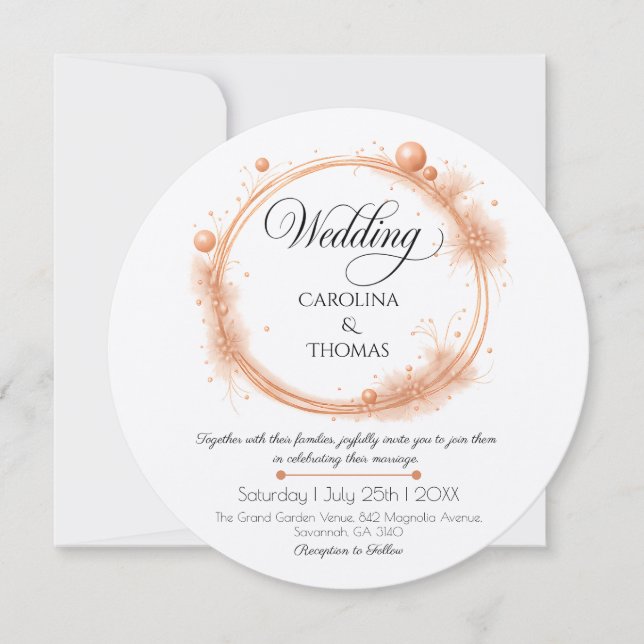 Invitation Elegant Peach Sparkle Wedding Script Calligraphy (Devant)