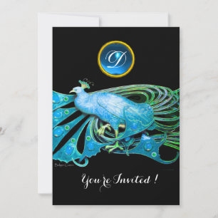 INVITATION ELÉGANT PEACOCK EN BLEU NOIR TURQUOISE MARIAGE