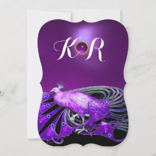 INVITATION ÉLÉGANT PEACOCK EN PURPLE, NOIR MONOGRAM MARIAGE