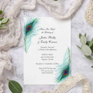 Invitation Elégant Peacock Feathers Mariage