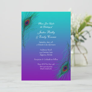 Invitation Elégant Peacock Feathers Mariage