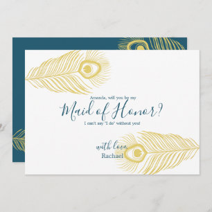 Invitation Elégant Peacock Gold Be My Maid of Honor Card
