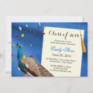 Invitation Élégant Peacock Royal Blue Graduation Party