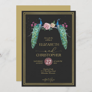 Invitation Élégant Peacocks romantiques en Love Mariage