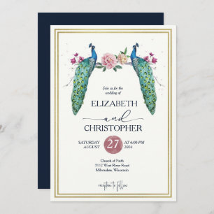 Invitation Élégant Peacocks romantiques en Love Mariage