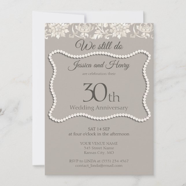 Invitation Elegant Pearl 30e anniversaire de mariage (Devant)