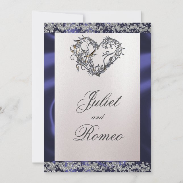 Invitation Elegant Pearl, Blue Ribbon & Sparkle (Devant)