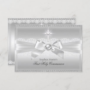 Invitation Elégant Pearl Bow & Cross First Holy Communion