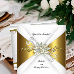 Invitation Elégant Pearl Gold Diamond Argent Anniversaire Par