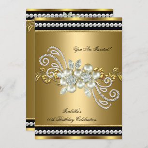 Invitation Elégant Pearl Gold Diamond Argent Anniversaire Par