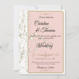 Invitation Elégant Pearl Gold Script Mariage Perles romantiqu