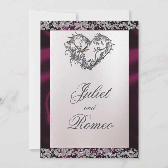 Invitation Elegant Pearl, Purple Ribbon & Sparkle (Devant)