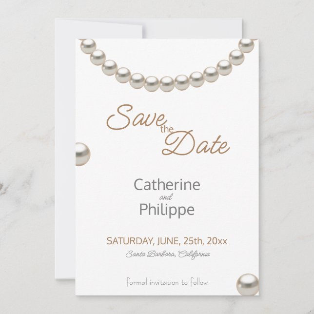 Invitation Elegant Pearl Wedding Enregistrer la date Invitati (Devant)
