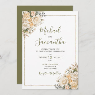 Invitation Elegant Pearl White et ivoire Rose Mariage
