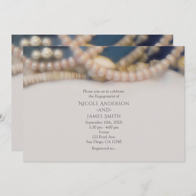 Invitation Elégant Pearls & Sea Shells Beach Mariage (Devant / Derrière)