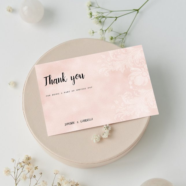 Invitation Elégant pêche blanc Merci dentelle de fleur blanc (Elegant peach white flower lace frame Thank You )