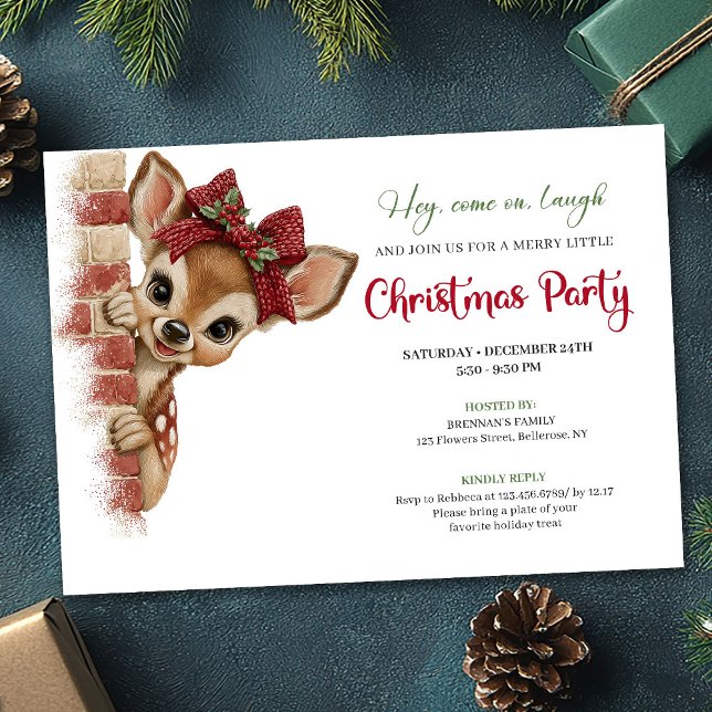 Invitation Elegant Peeking Reindeer Funny Cartoon Holiday  (Elegant Peeking Reindeer Funny Cartoon Holiday Invitation

)