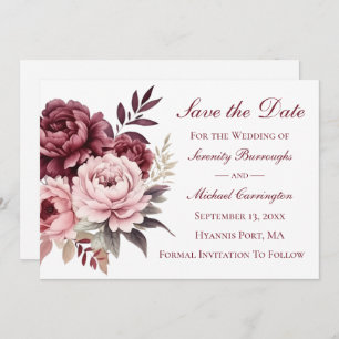 Invitation Elegant Peony Burgundy Peony Enregistrer la date M