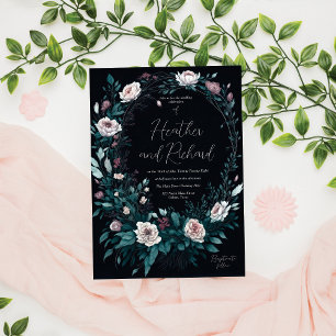 Invitation Élégant Peony Floral Foliage Wreath Mariage