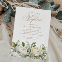Élégant Peony Floral Script Baptême