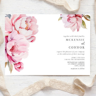 Invitation Elégant Peony Magnolia Mariage rose