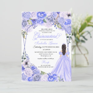 Invitation Élégant Périwinkle bleu Floral Quinceanera Invitat