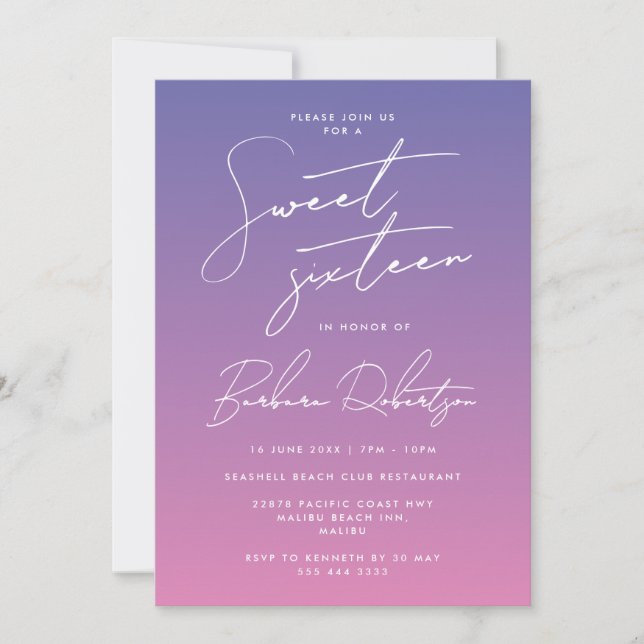 Invitation Élégant Périwinkle violet Sweet sixteen de script (Devant)