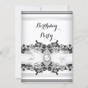 Invitation Élégant Perle Blanche Noire Bijou Nœud Dentelle An