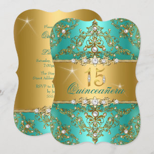 Invitation Élégant Perle Damassé Jade Quinceanera