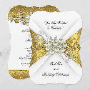 Invitation Élégant Perle Diamant Blanc Or Jaune Anniversaire