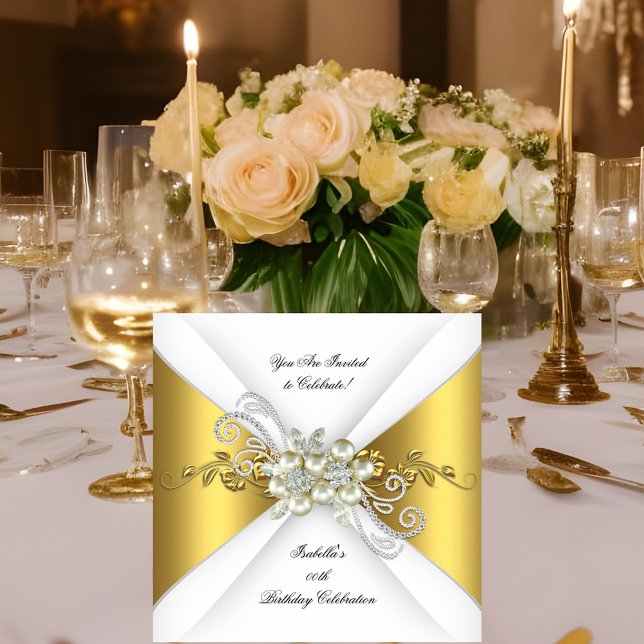 Invitation Élégant Perle Jaune Or Argent Diamant Anniversaire (Créateur téléchargé)