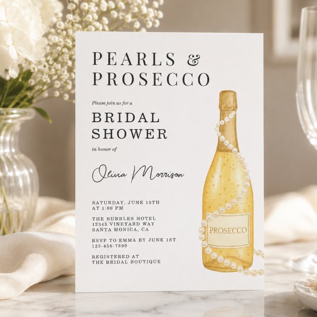 Invitation Élégant Perles et Prosecco Enterrement de Vie de J (Créateur téléchargé)