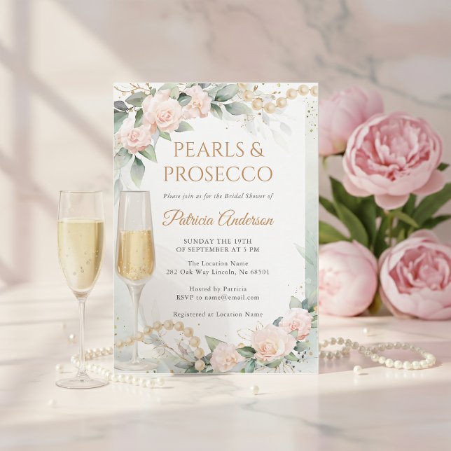 Invitation Élégant Perles et Prosecco Enterrement de Vie de J (Créateur téléchargé)