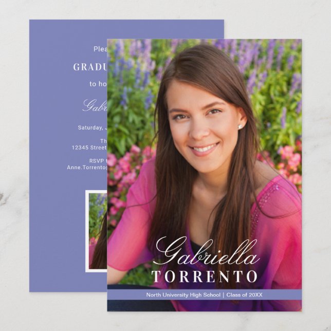 Invitation Élégant Permule Personnalisé Photo Party Graduatio (Devant / Derrière)
